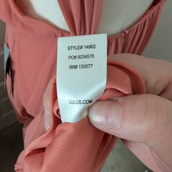 LULUS V Neck Tie Shoulder Plunging Neck Maxi Dress Rusty Rose Color Size XL - Picture 12 of 13